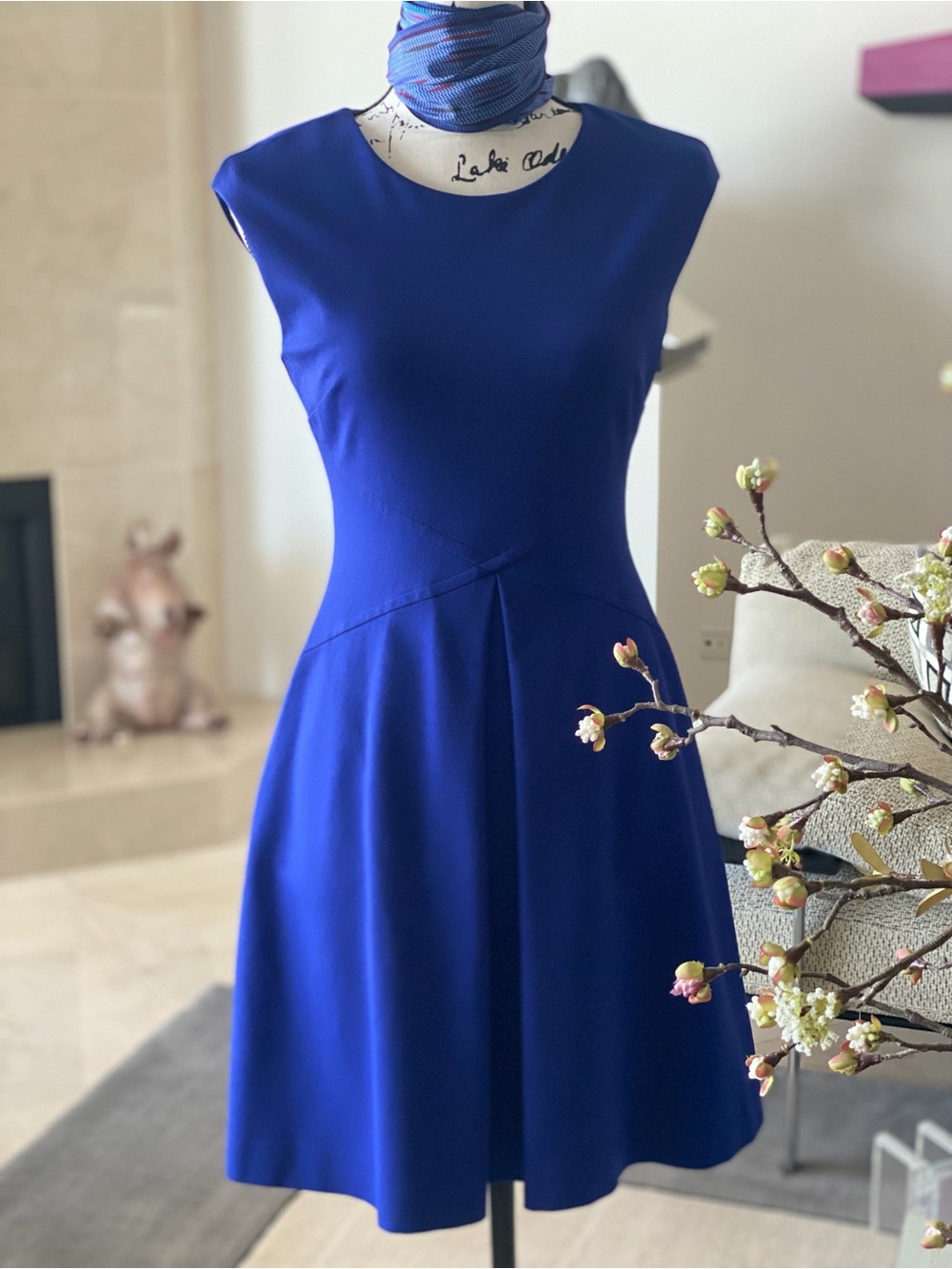 Vince Camuto Sleeveless Fit-and-Flare Dress in Cobalt Blue